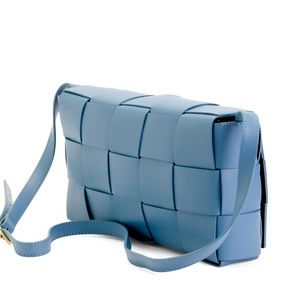 Valentina Fiore Leather Light Blue Crossbody Bag